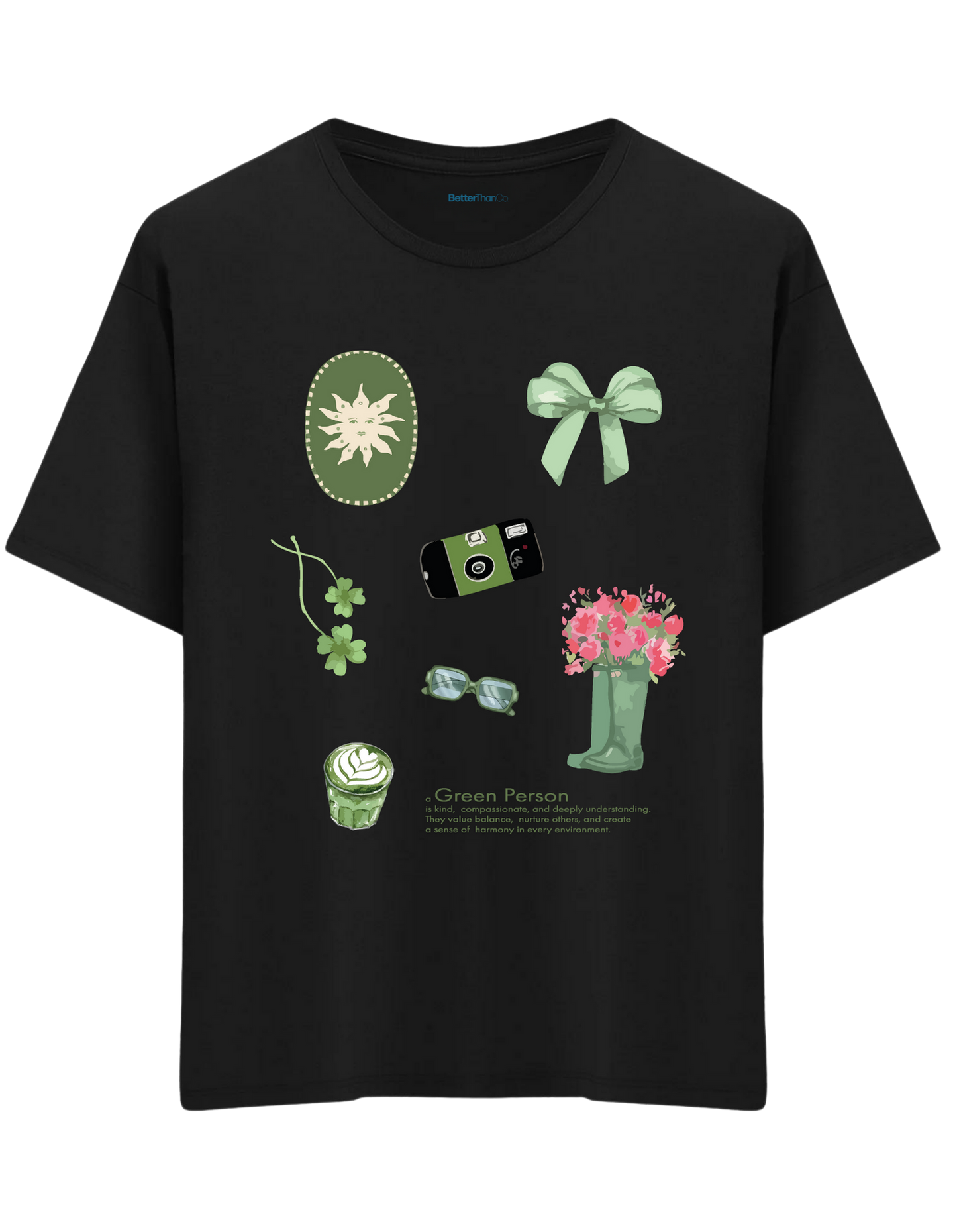 Green Person Baskılı Bisiklet Yaka Oversize T-shirt