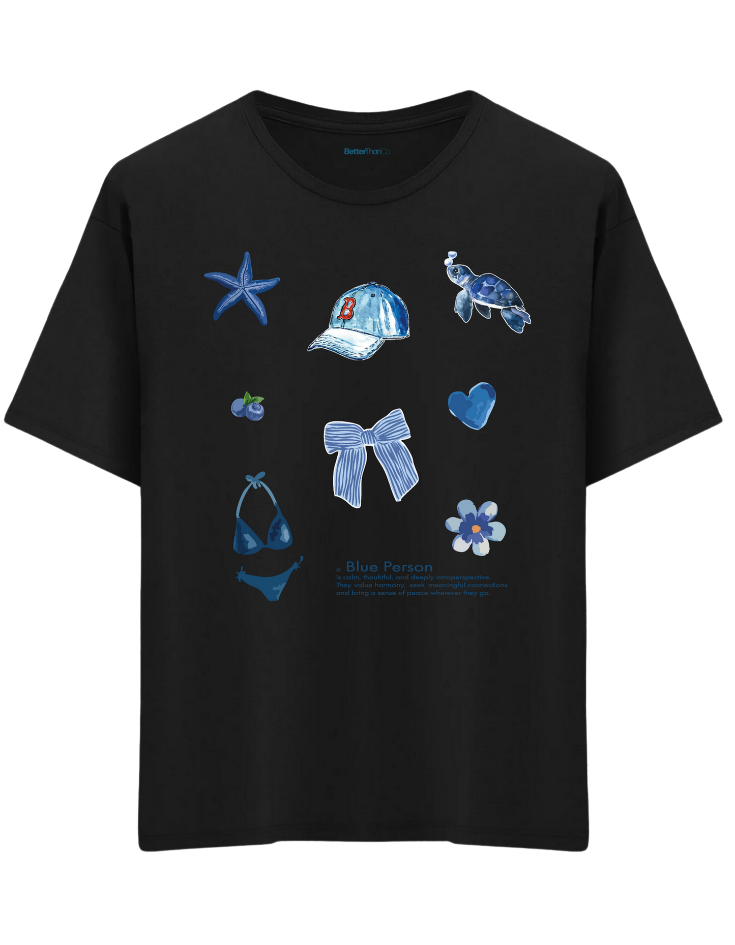 Blue Person Baskılı Bisiklet Yaka Oversize T-shirt