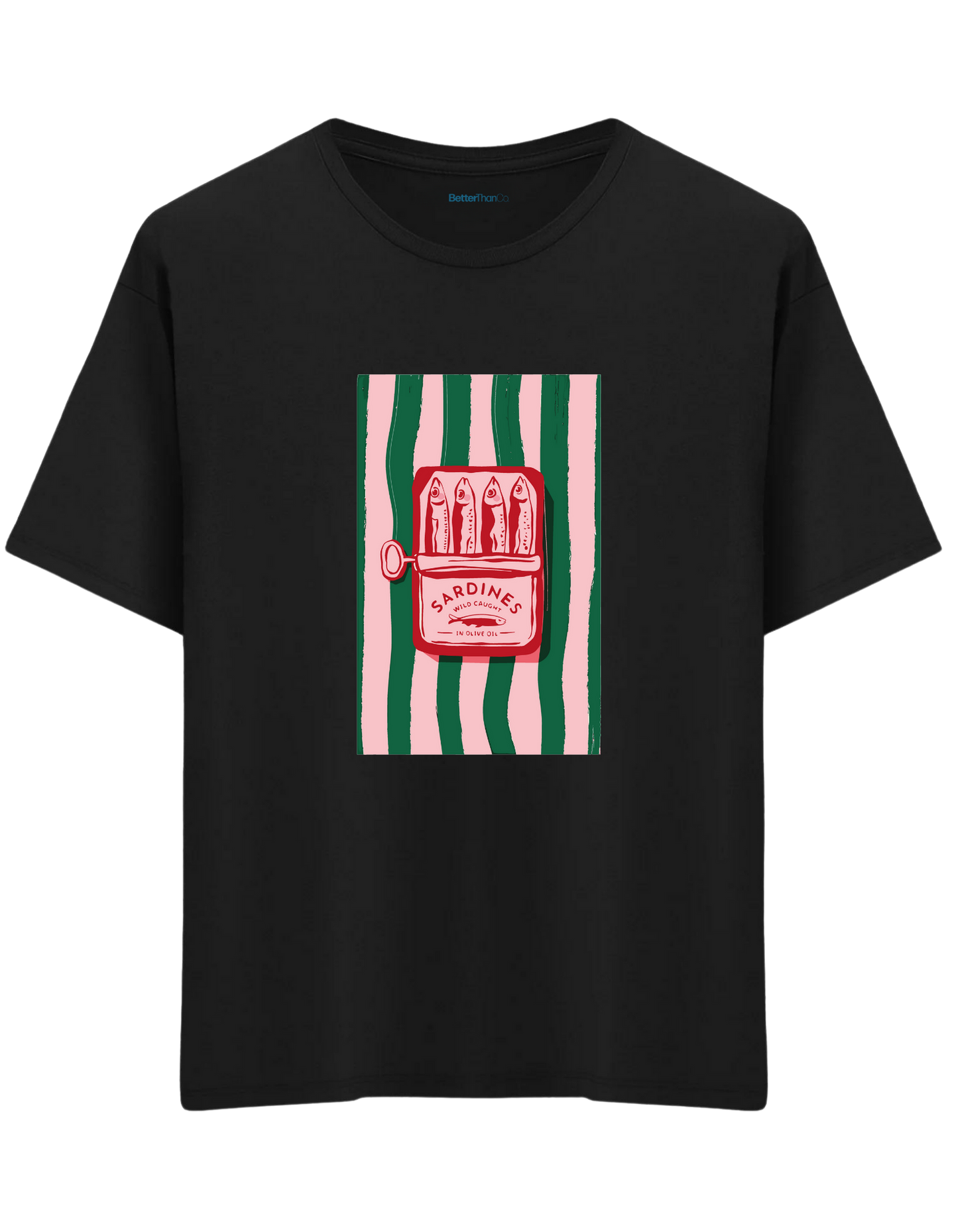 Sardines Baskılı Bisiklet Yaka Oversize T-shirt