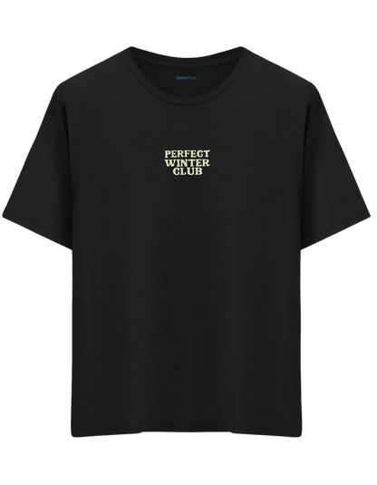 Winter Club Baskılı Bisiklet Yaka Oversize T-shirt