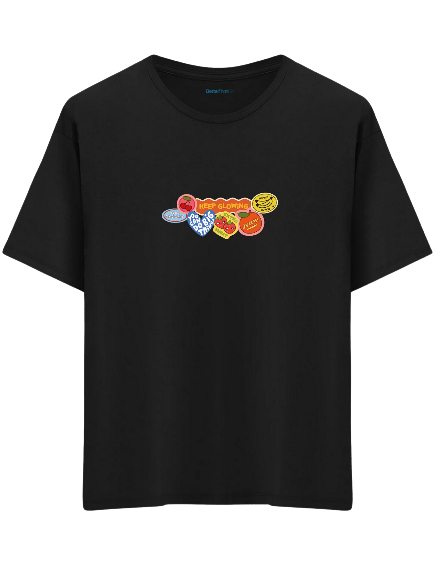 Fruits Baskılı Bisiklet Yaka Oversize T-shirt
