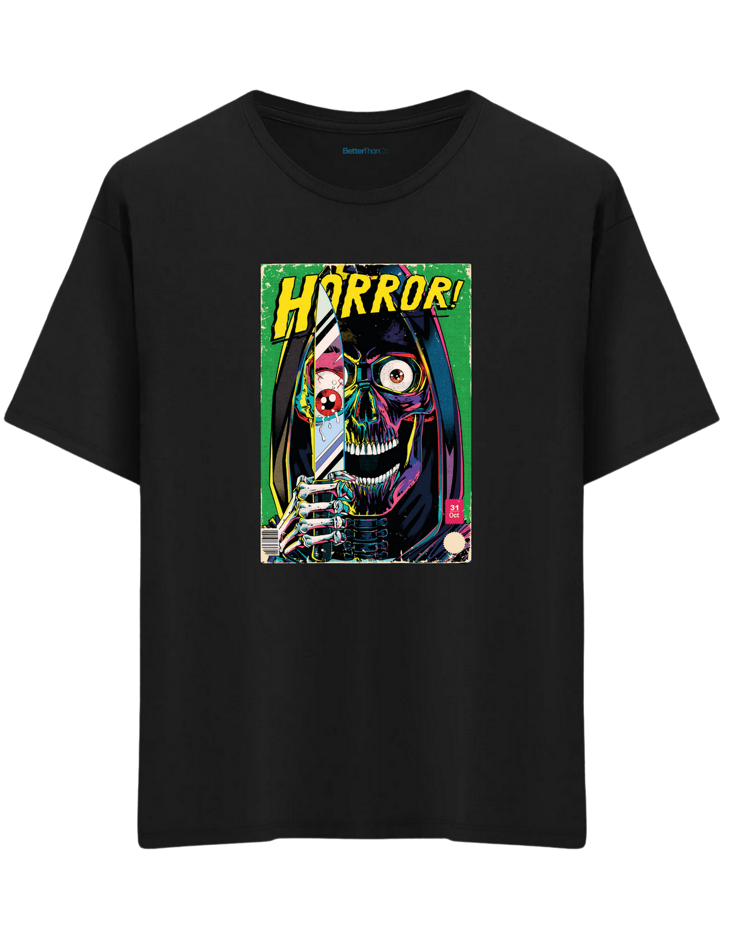 Horror Baskılı Bisiklet Yaka Oversize T-shirt