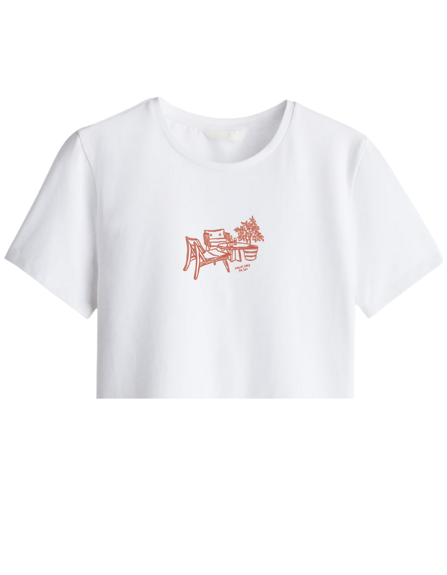 Summer Table Baskılı Bisiklet Yaka Crop T-shirt