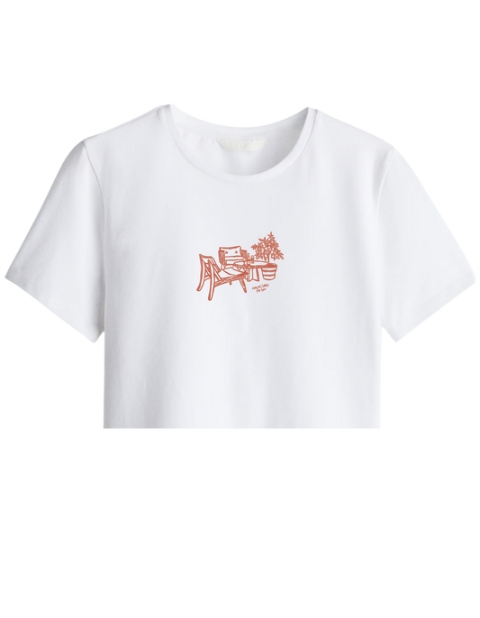 Summer Table Baskılı Bisiklet Yaka Crop T-shirt