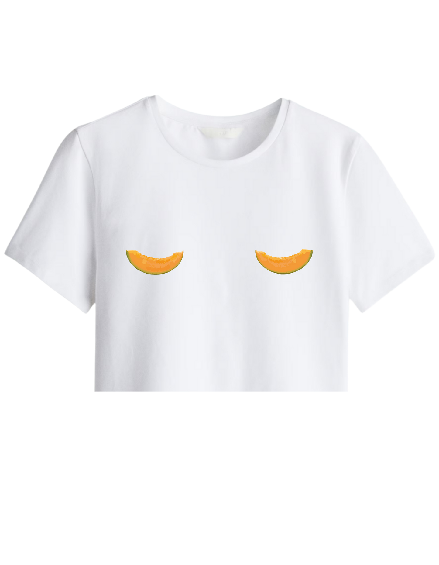 Melon Baskılı Bisiklet Yaka Crop T-shirt