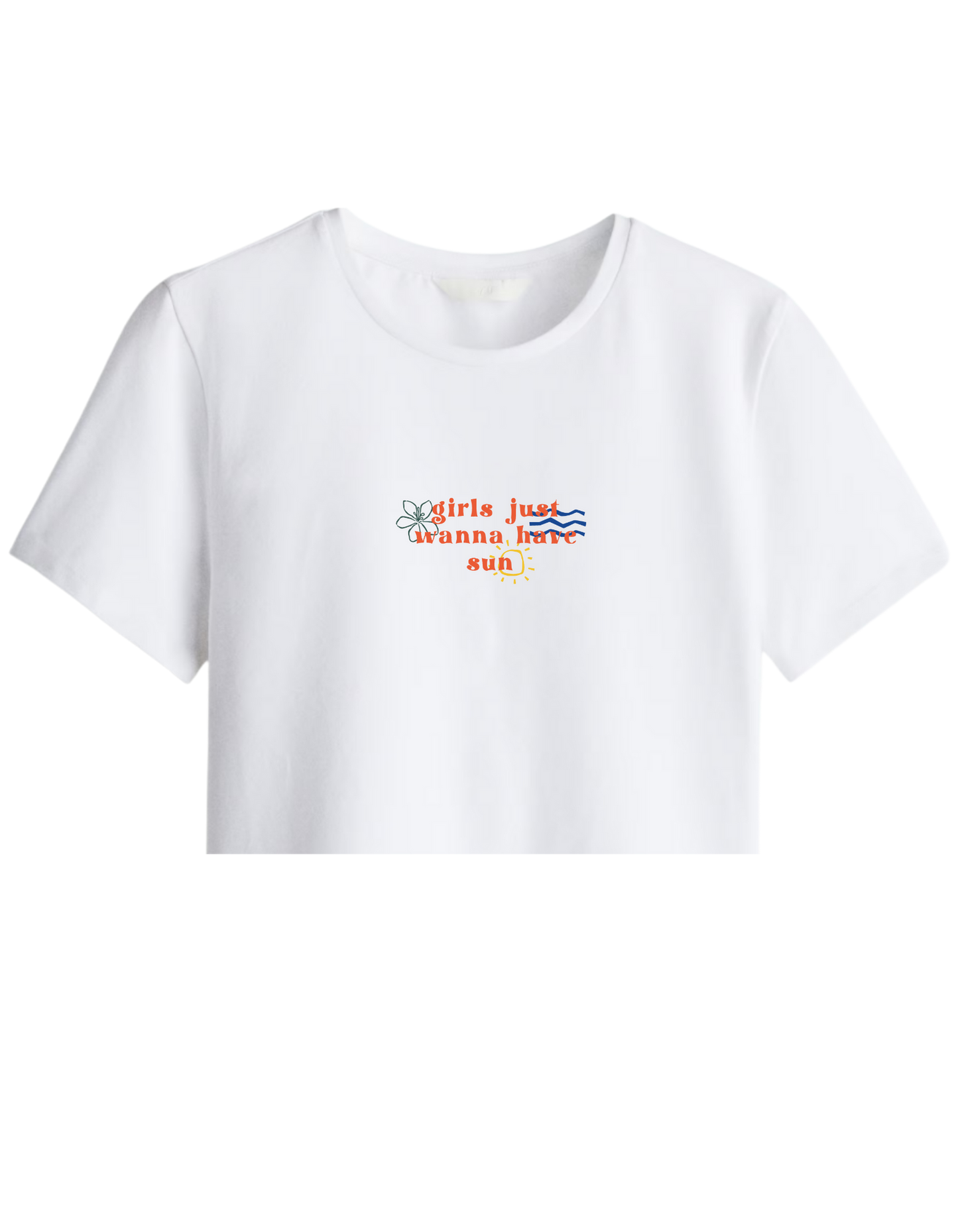 Girls Just Wanna Have Sun Baskılı Bisiklet Yaka Crop T-shirt