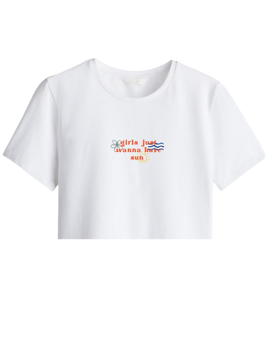 Girls Just Wanna Have Sun Baskılı Bisiklet Yaka Crop T-shirt