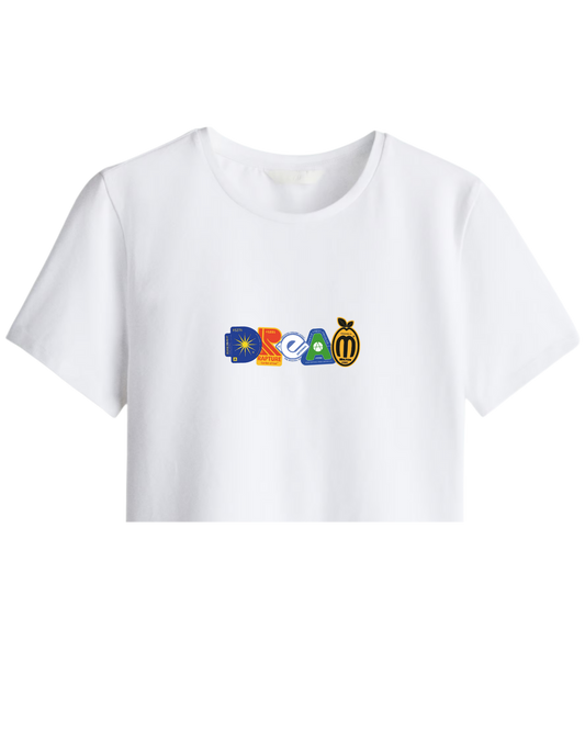 Dream Baskılı Bisiklet Yaka Crop T-shirt