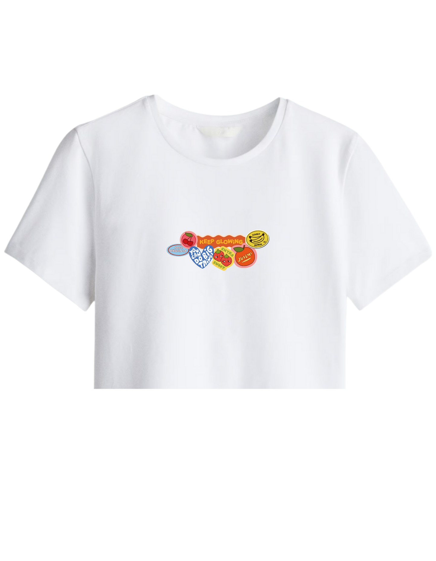 Fruits Baskılı Bisiklet Yaka Crop T-shirt