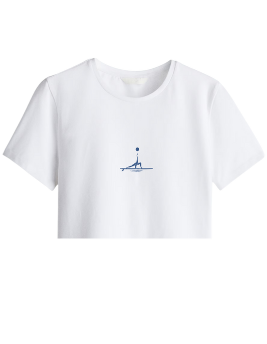 Yogi Baskılı Bisiklet Yaka Crop T-shirt