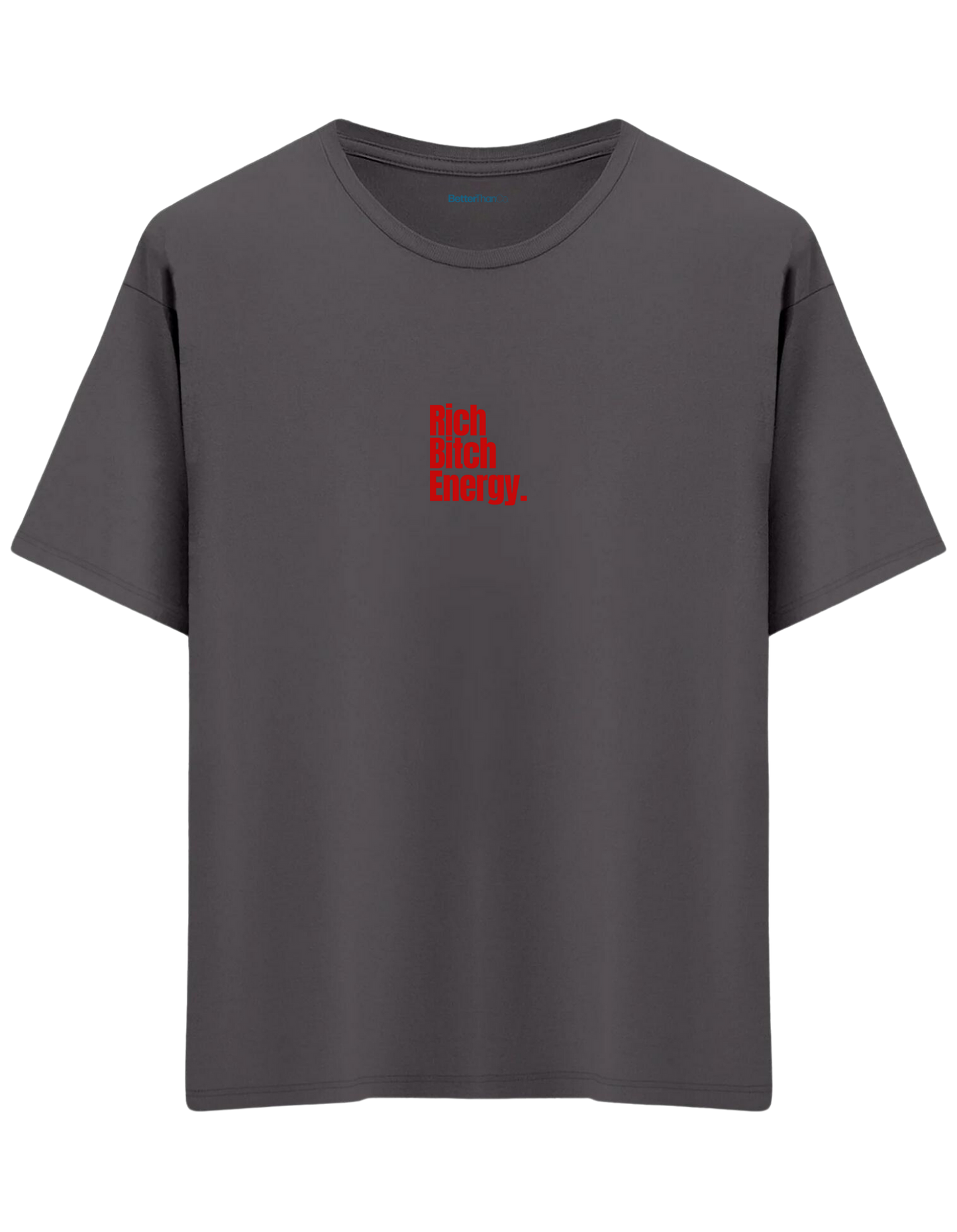 Rich Bitch Energy Baskılı Bisiklet Yaka Oversize T-shirt