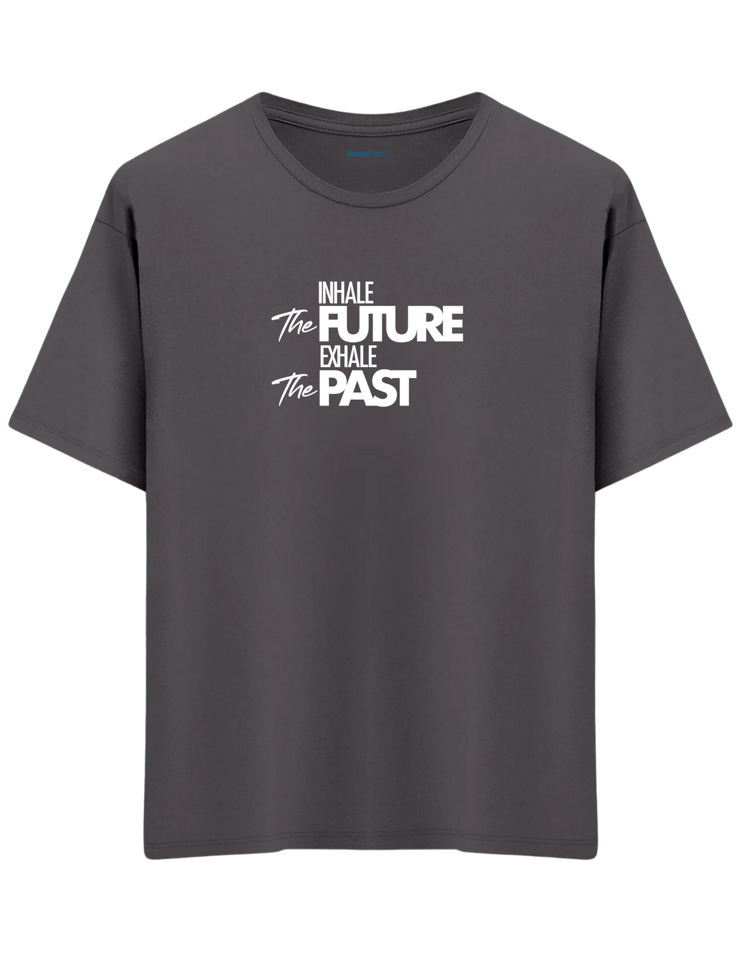 Inhale Exhale Baskılı Bisiklet Yaka Oversize T-shirt