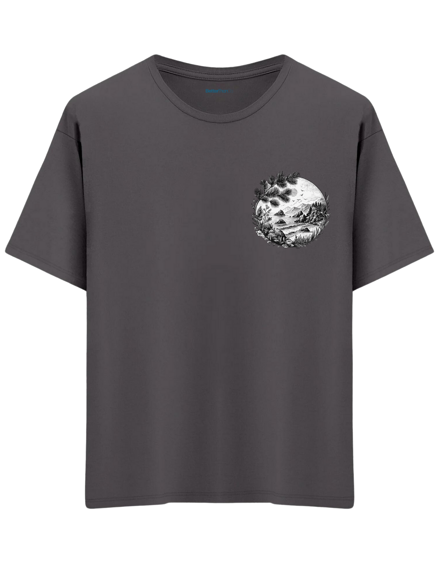 Nature Baskılı Bisiklet Yaka Oversize T-shirt
