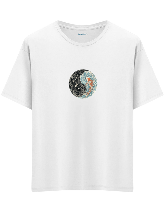 Balance Baskılı Bisiklet Yaka Oversize T-shirt