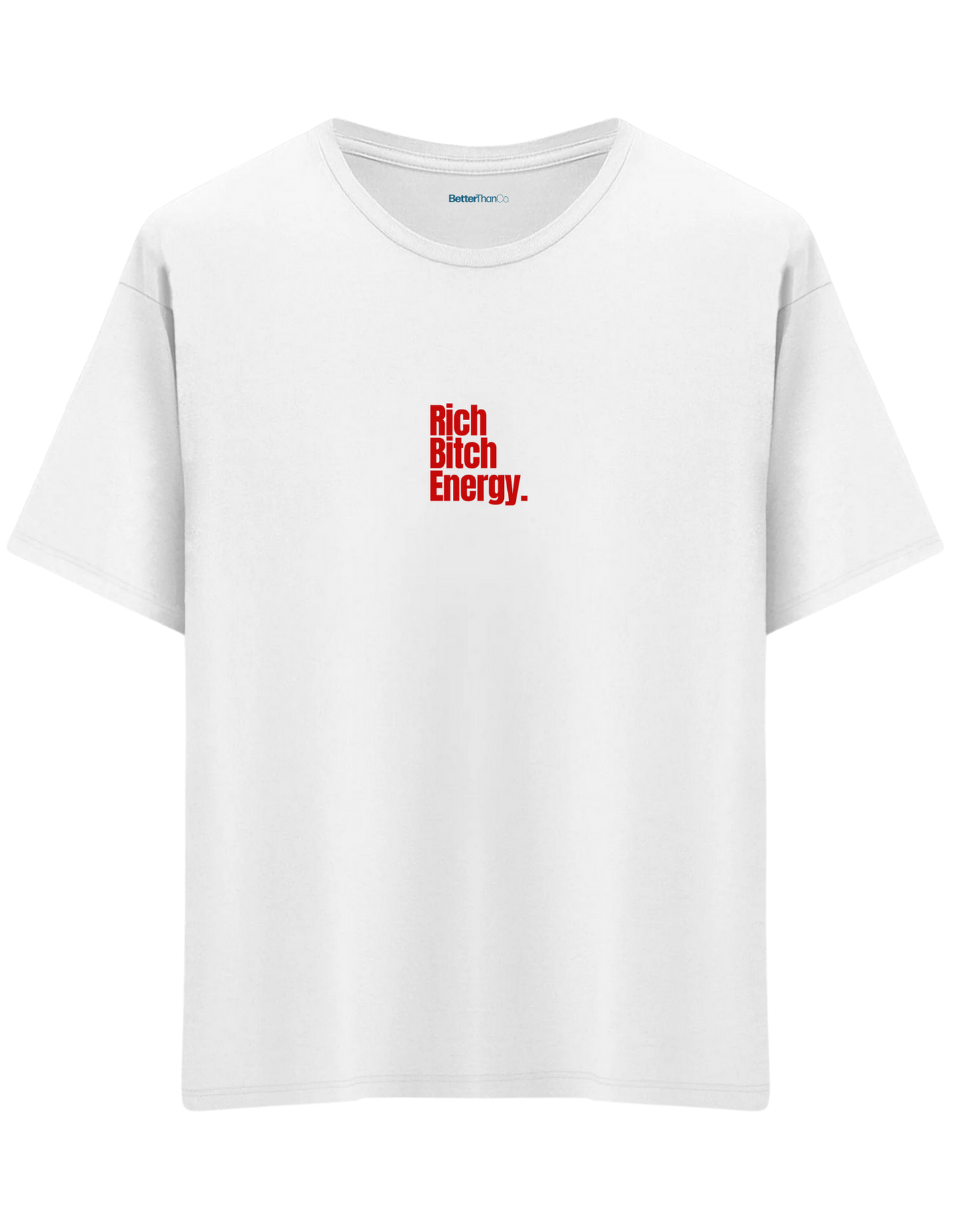 Rich Bitch Energy Baskılı Bisiklet Yaka Oversize T-shirt