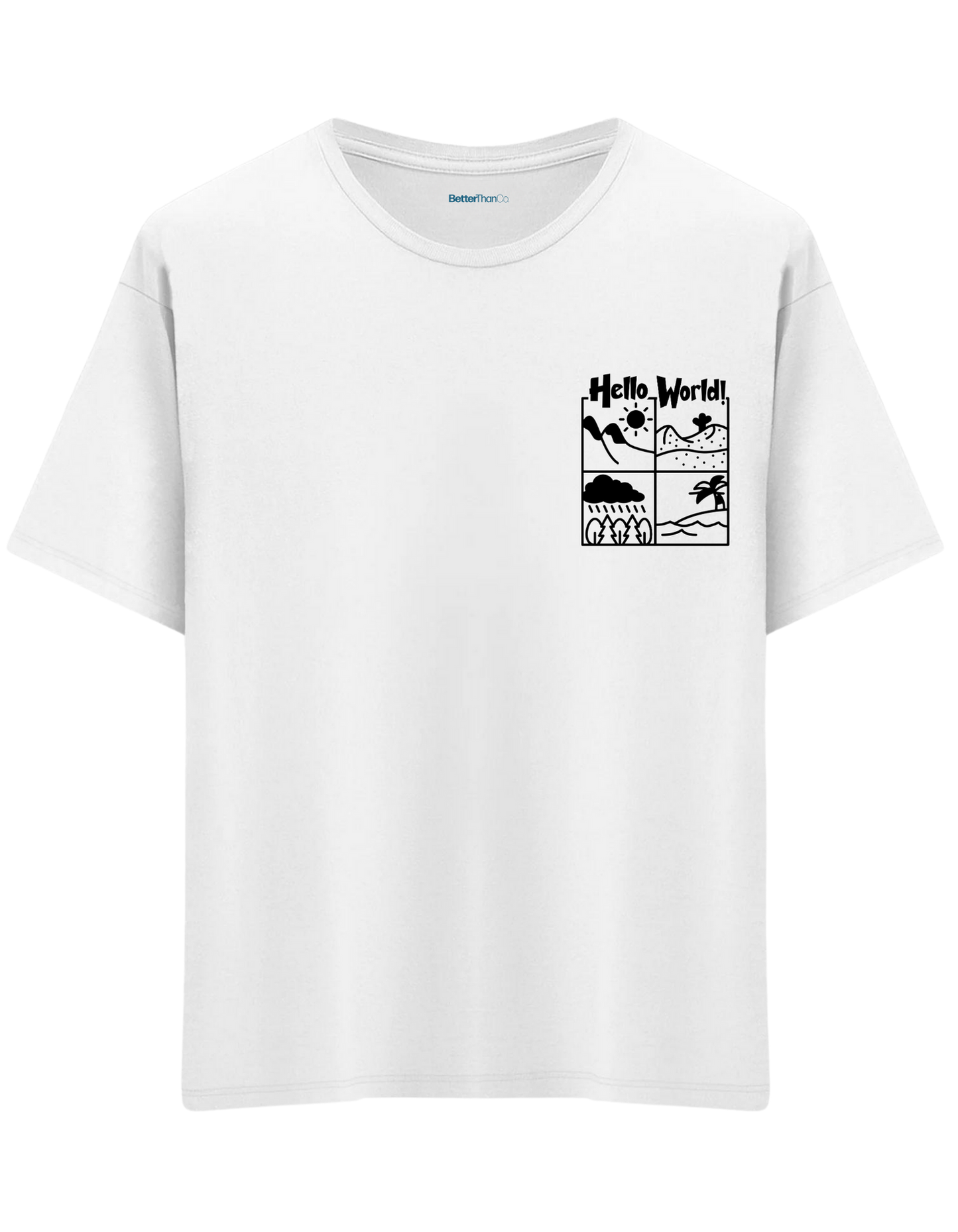 Hello World Baskılı Bisiklet Yaka Oversize T-shirt