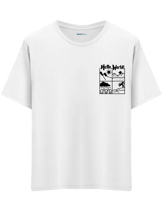 Hello World Baskılı Bisiklet Yaka Oversize T-shirt