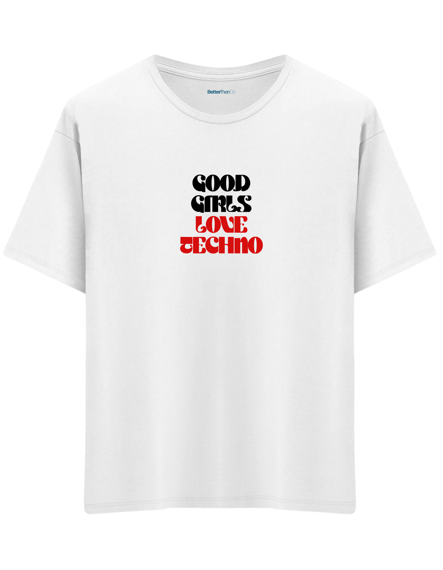 Techno Baskılı Bisiklet Yaka Oversize T-shirt