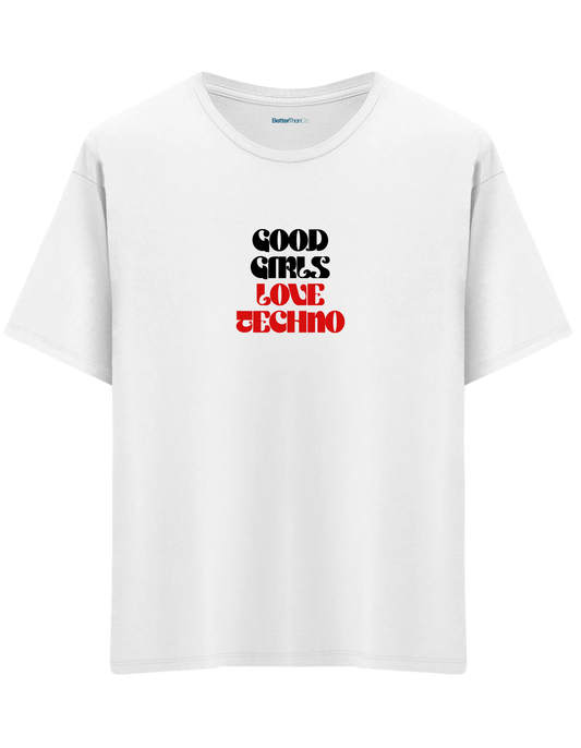 Techno Baskılı Bisiklet Yaka Oversize T-shirt