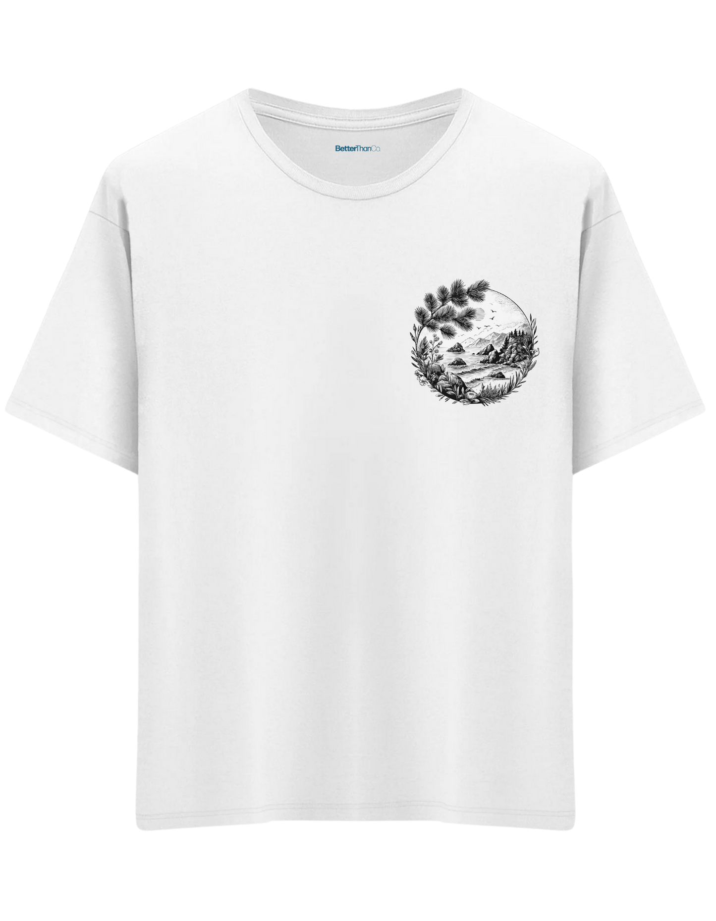 Nature Baskılı Bisiklet Yaka Oversize T-shirt