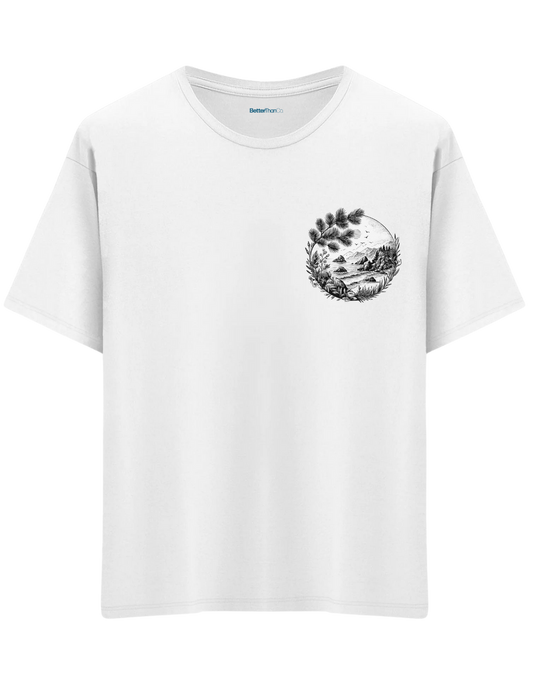 Nature Baskılı Bisiklet Yaka Oversize T-shirt