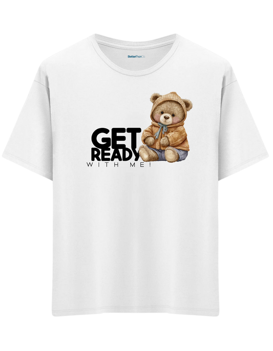 Get Ready Baskılı Bisiklet Yaka Oversize T-shirt