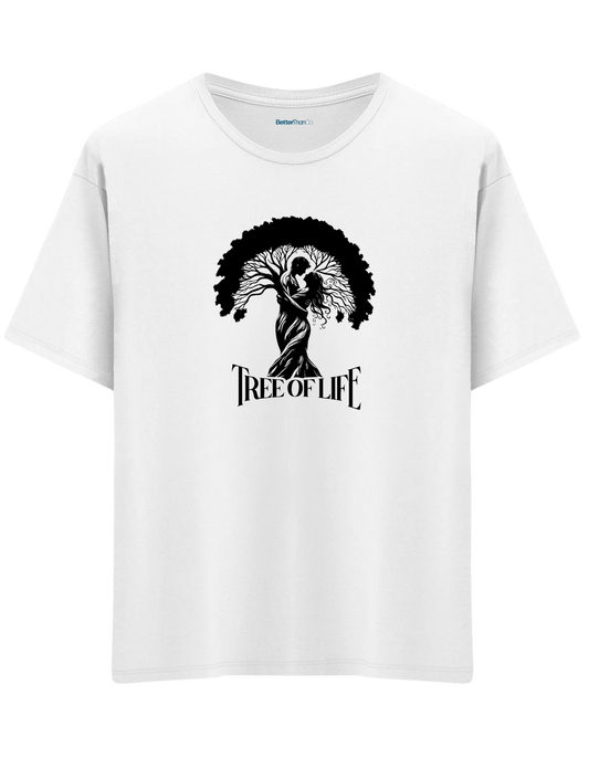 Tree Of Life Baskılı Bisiklet Yaka Oversize T-shirt