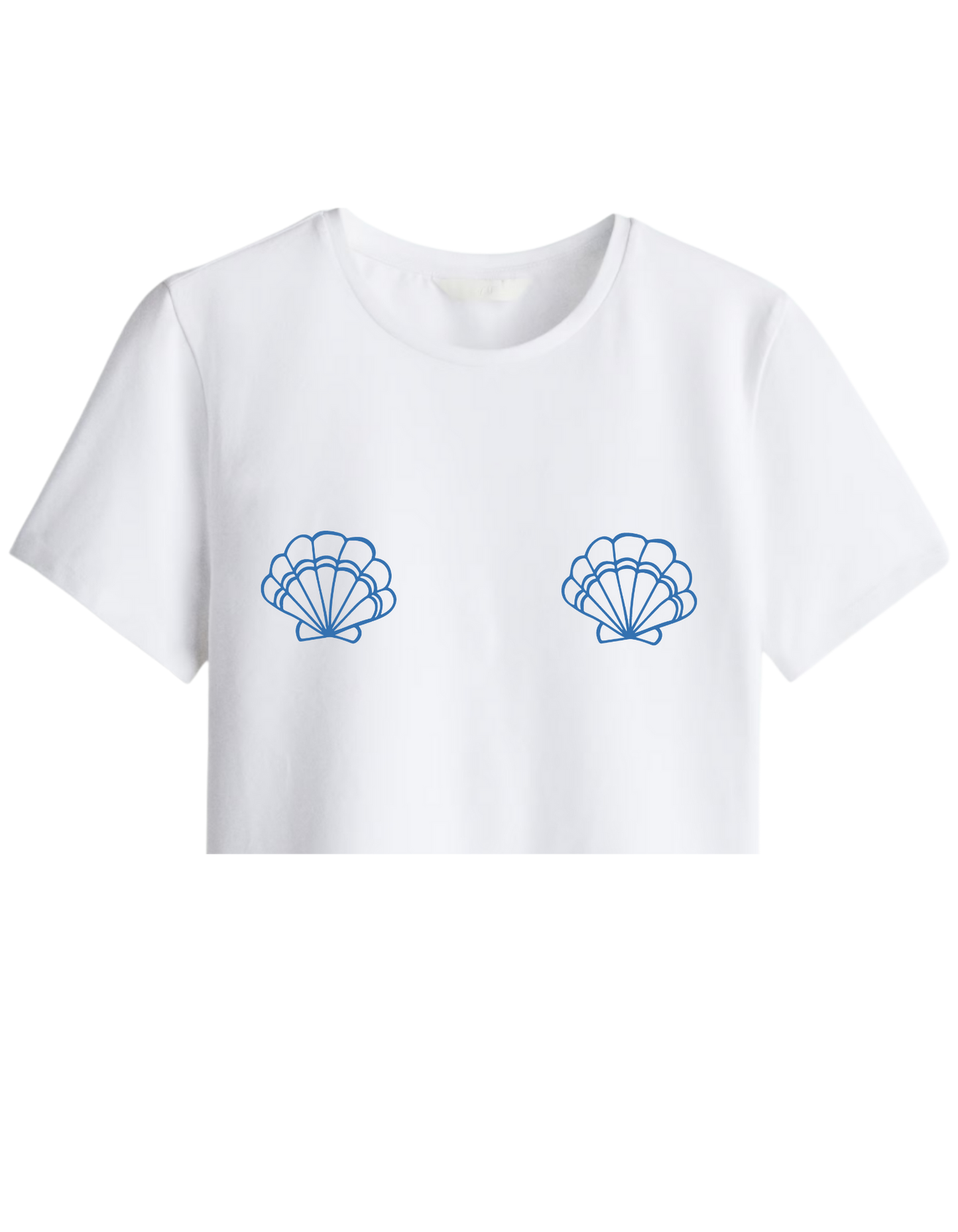 Shells Baskılı Bisiklet Yaka Crop T-shirt