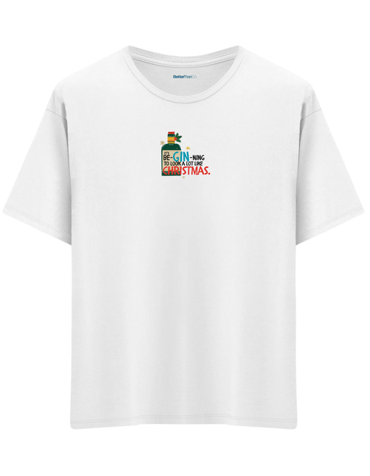 GIN-NING Baskılı Bisiklet Yaka Oversize T-shirt