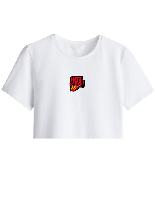 Hot Stuff Baskılı Bisiklet Yaka Crop T-shirt
