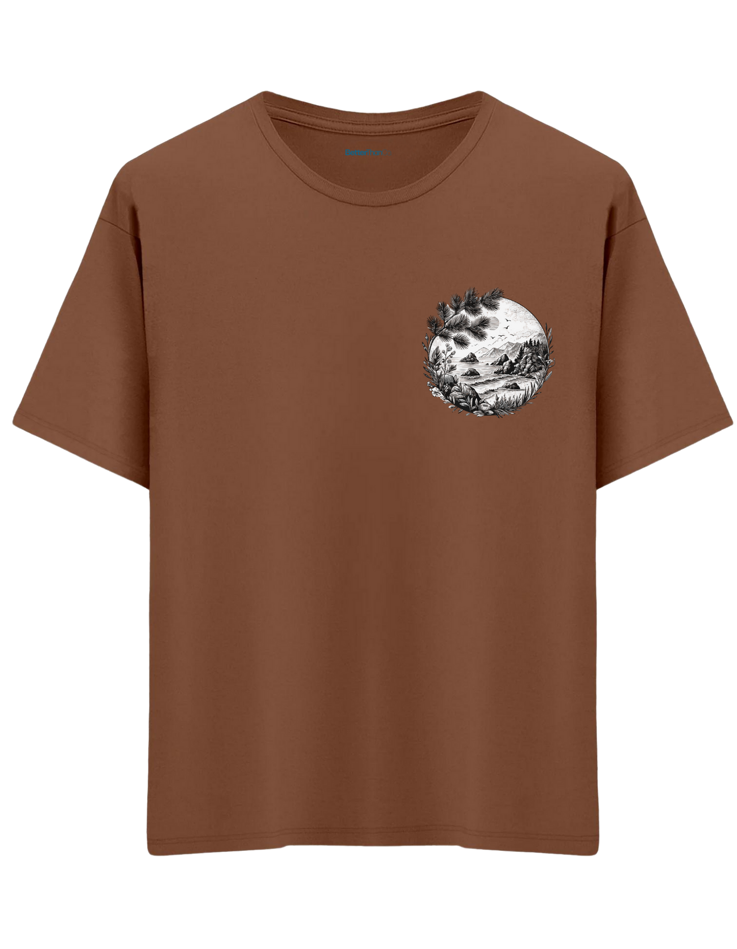 Nature Baskılı Bisiklet Yaka Oversize T-shirt