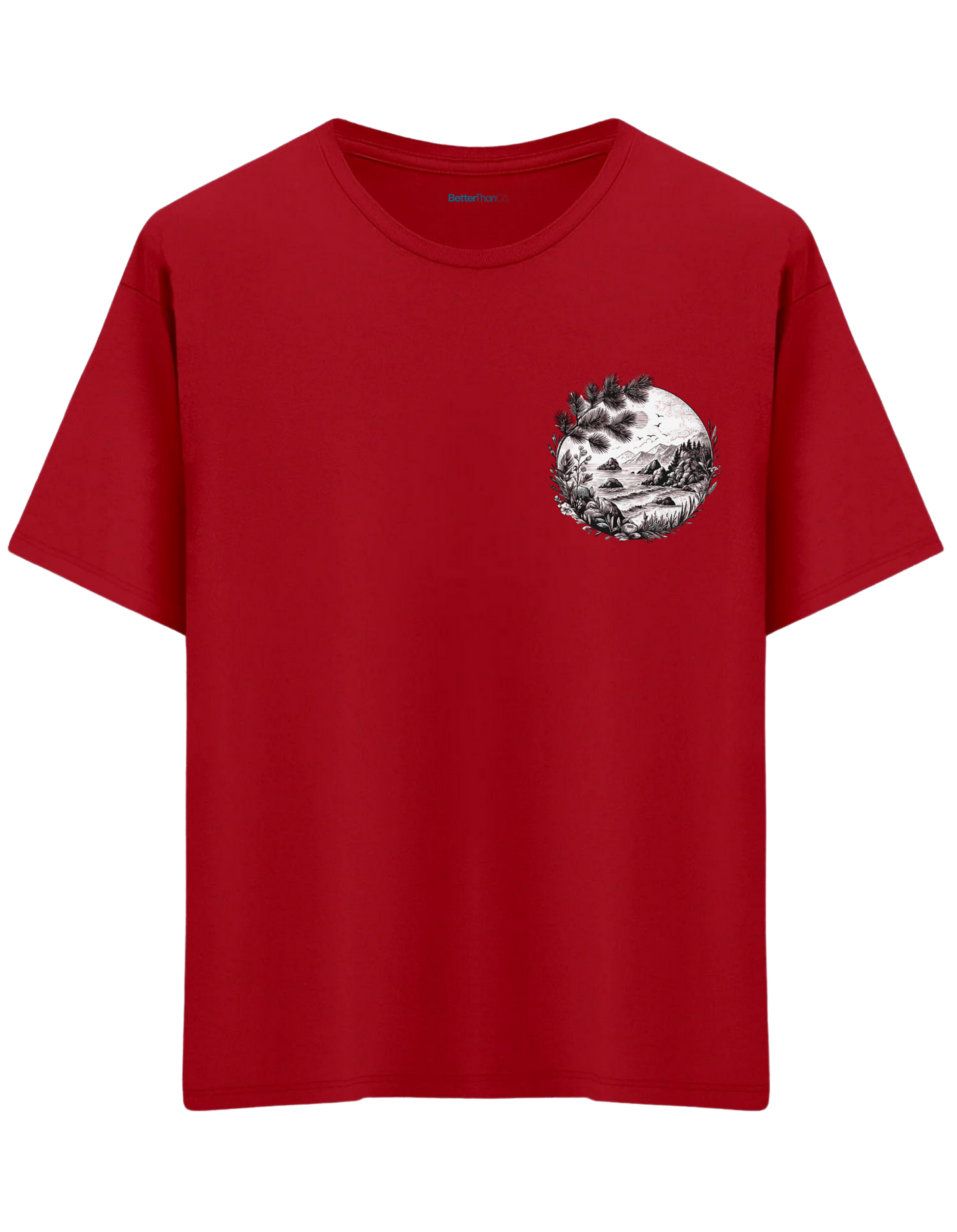 Nature Baskılı Bisiklet Yaka Oversize T-shirt