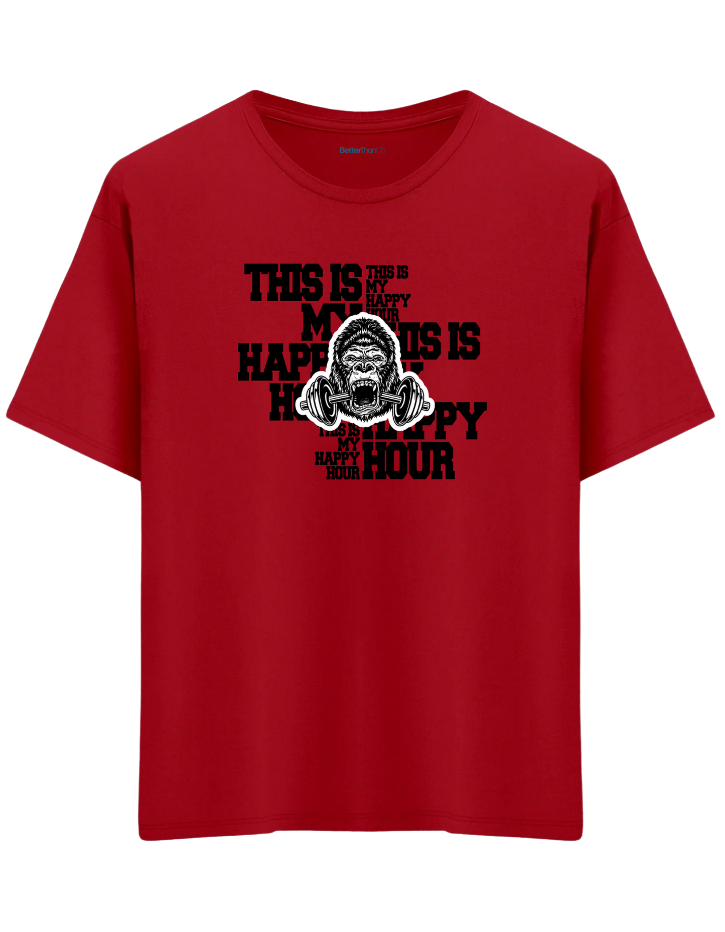 Happy Hour Baskılı Bisiklet Yaka Oversize T-shirt