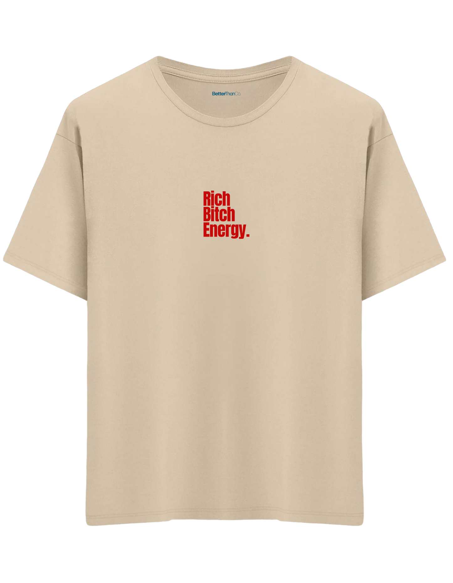 Rich Bitch Energy Baskılı Bisiklet Yaka Oversize T-shirt