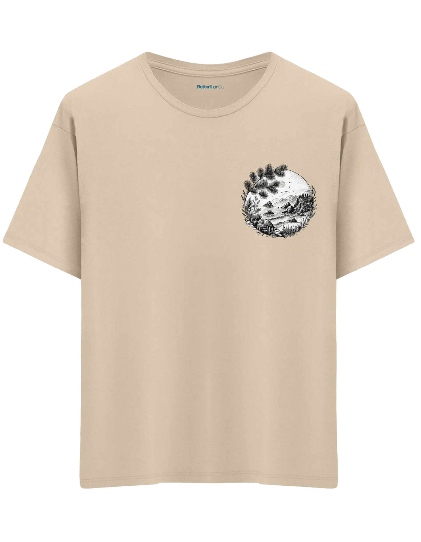 Nature Baskılı Bisiklet Yaka Oversize T-shirt