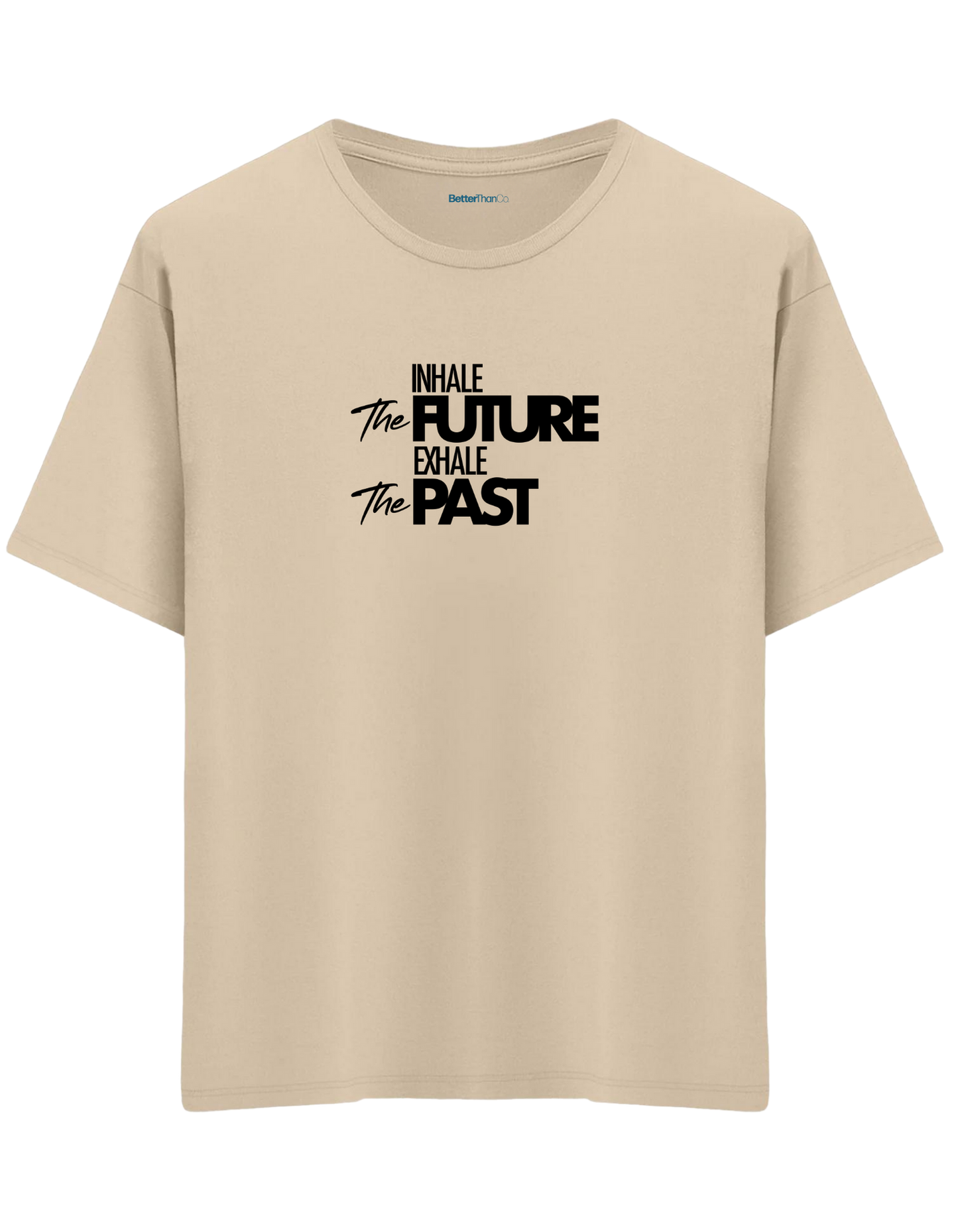 Inhale Exhale Baskılı Bisiklet Yaka Oversize T-shirt
