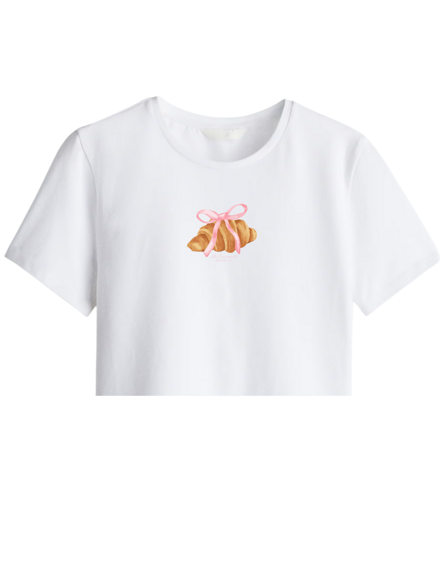 Kruvasan Baskılı Bisiklet Yaka Crop T-shirt