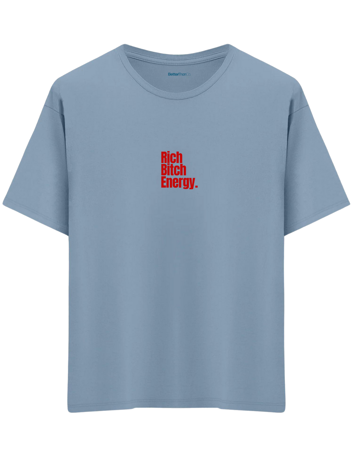 Rich Bitch Energy Baskılı Bisiklet Yaka Oversize T-shirt