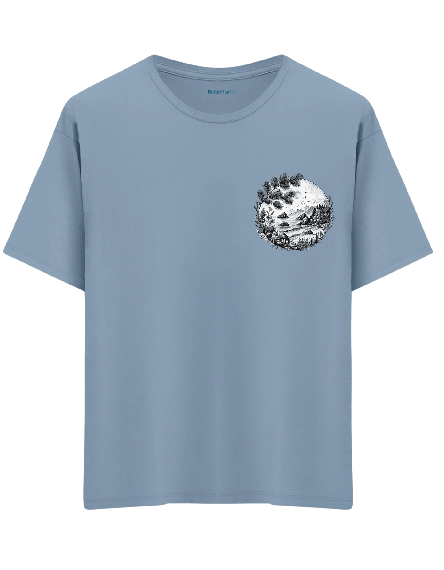 Nature Baskılı Bisiklet Yaka Oversize T-shirt