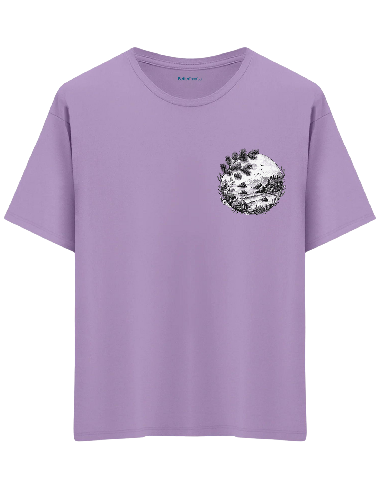 Nature Baskılı Bisiklet Yaka Oversize T-shirt