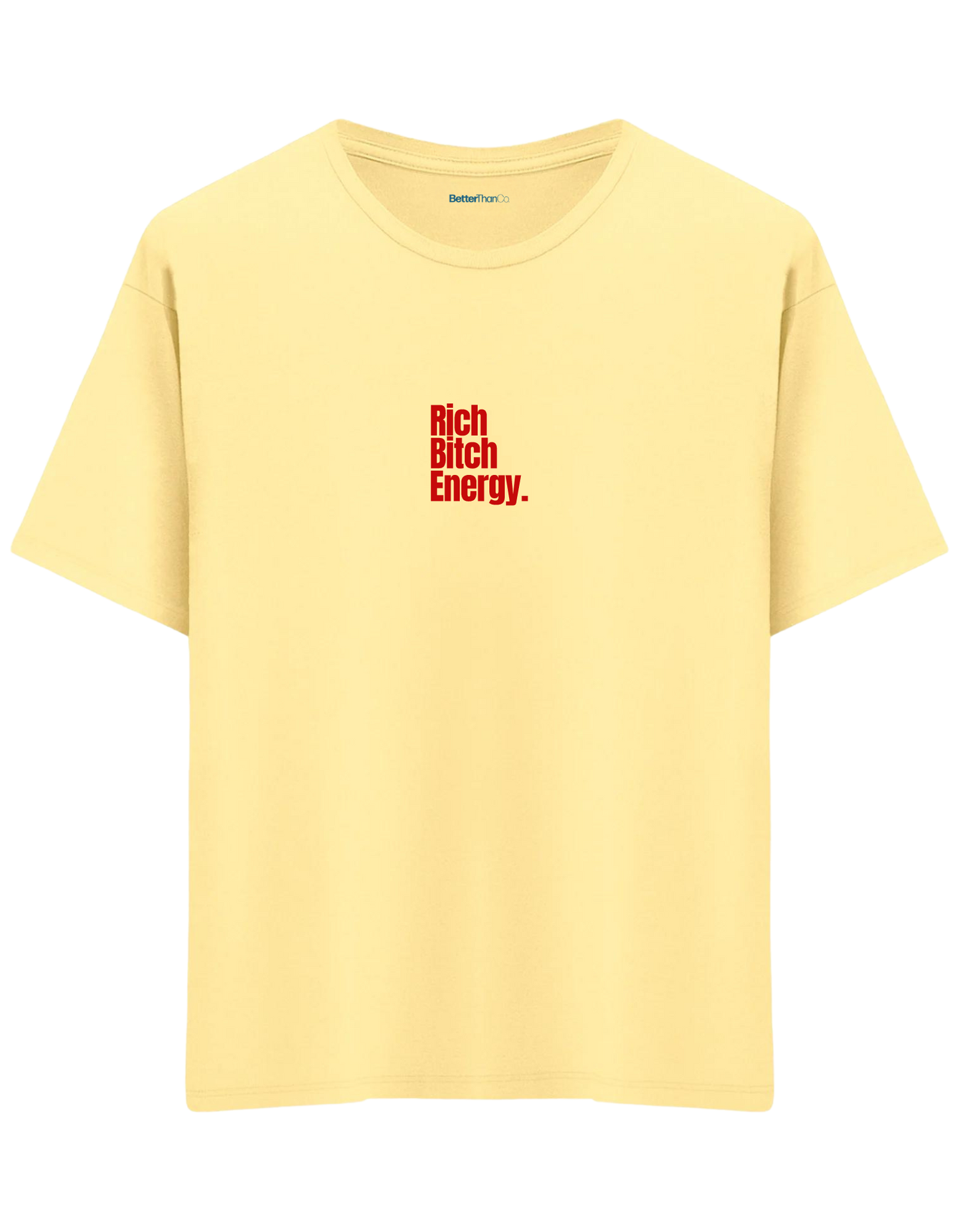 Rich Bitch Energy Baskılı Bisiklet Yaka Oversize T-shirt