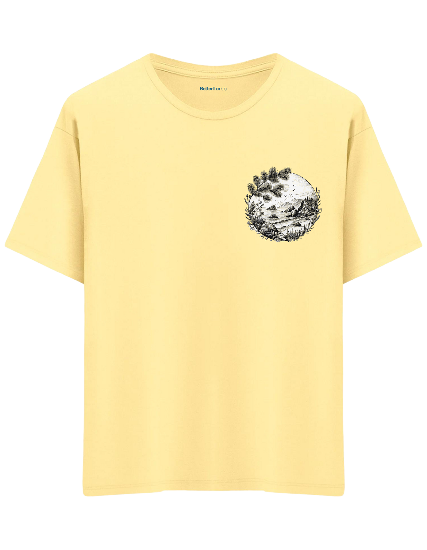 Nature Baskılı Bisiklet Yaka Oversize T-shirt