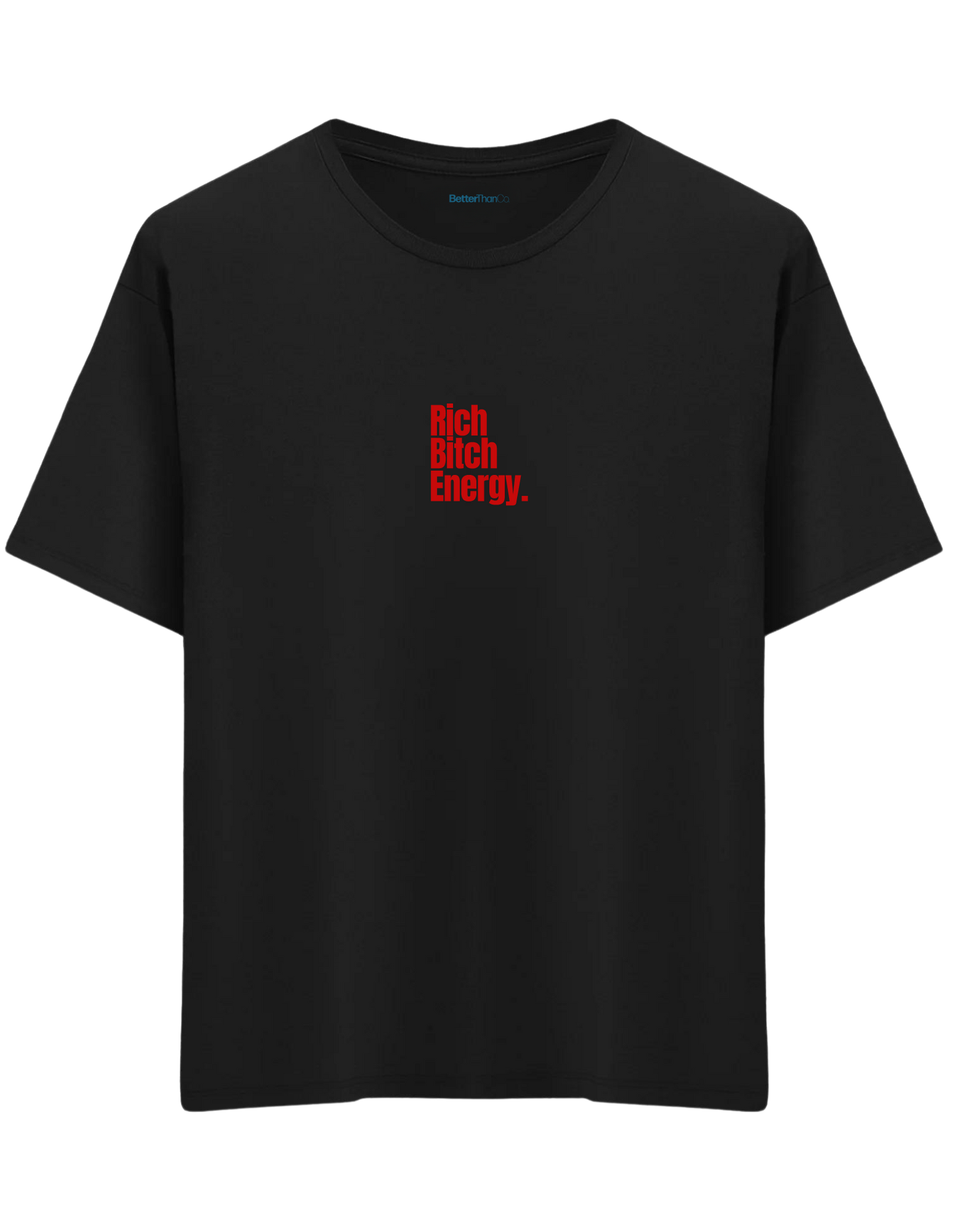 Rich Bitch Energy Baskılı Bisiklet Yaka Oversize T-shirt