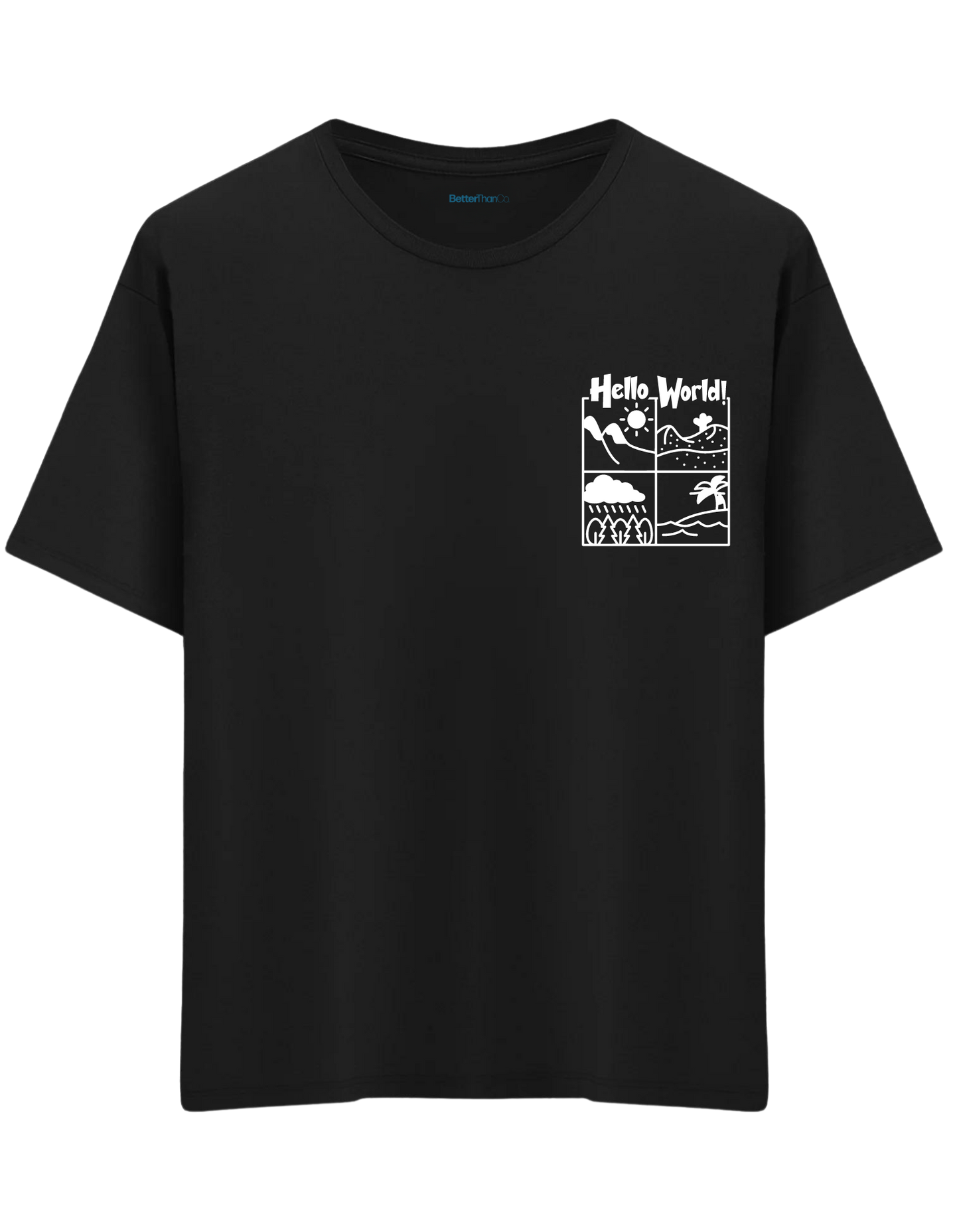 Hello World Baskılı Bisiklet Yaka Oversize T-shirt