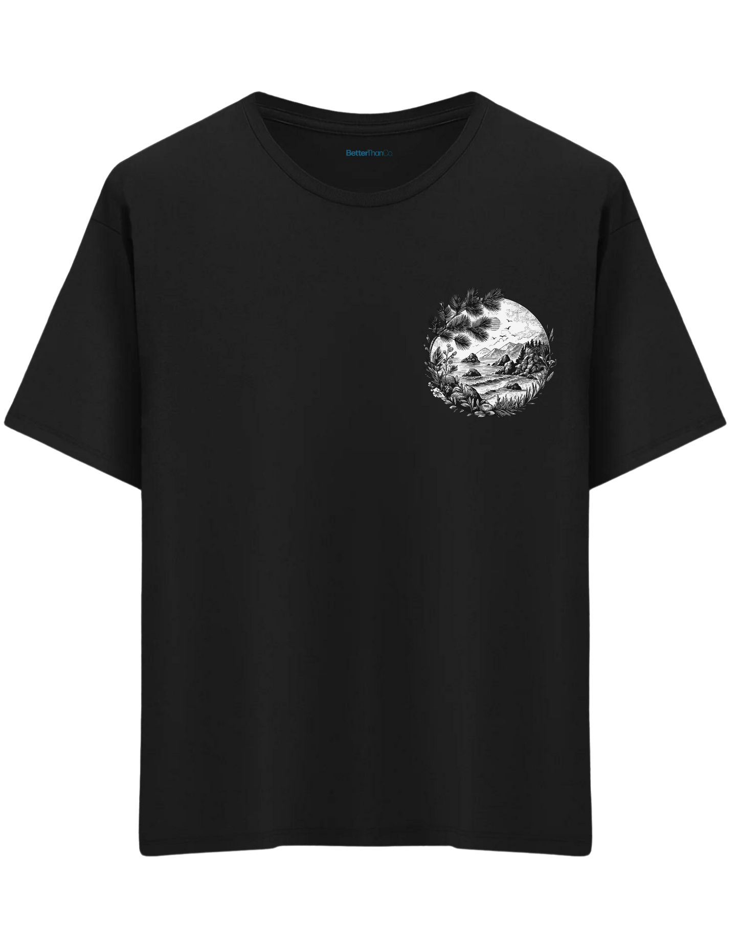 Nature Baskılı Bisiklet Yaka Oversize T-shirt