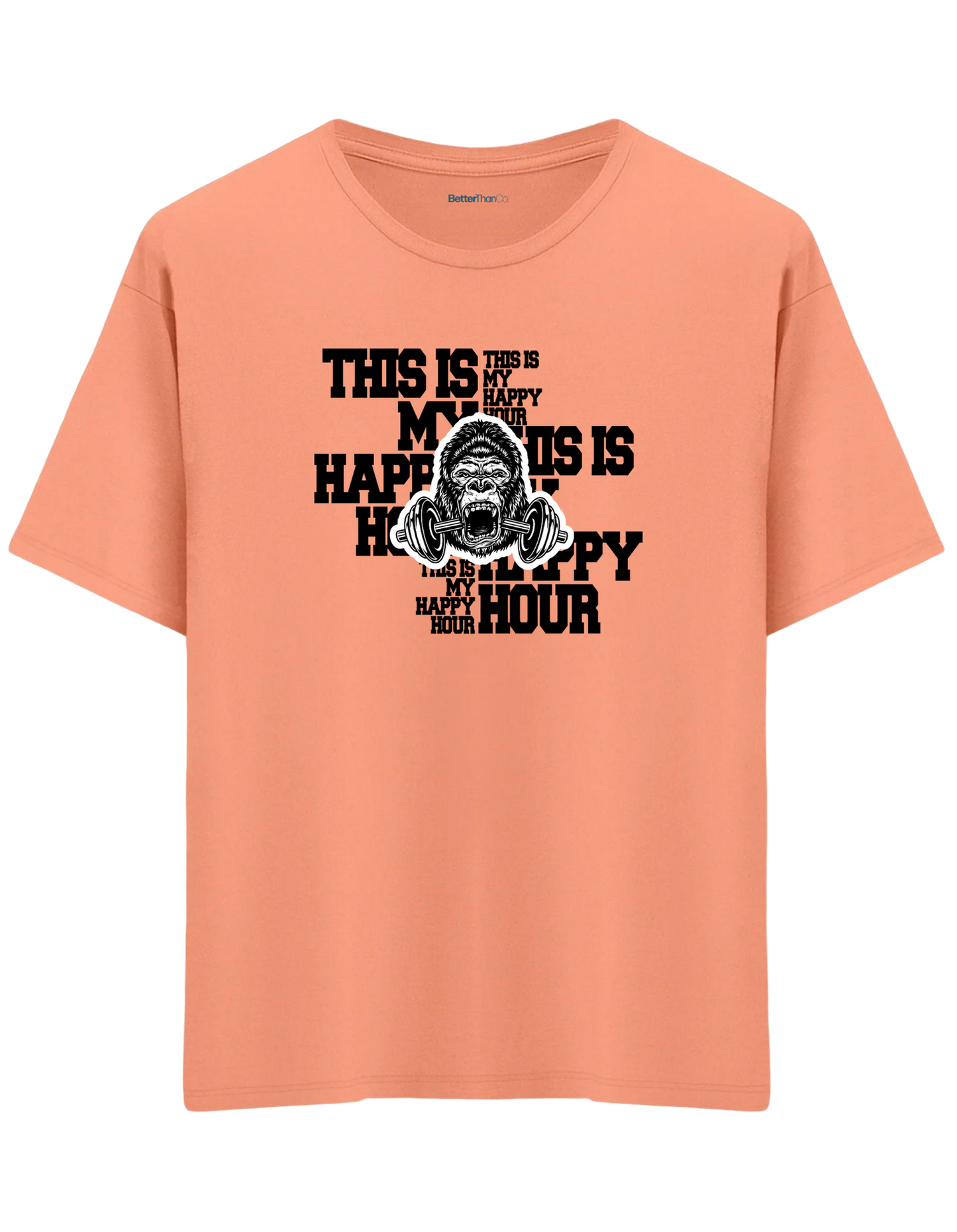 Happy Hour Baskılı Bisiklet Yaka Oversize T-shirt