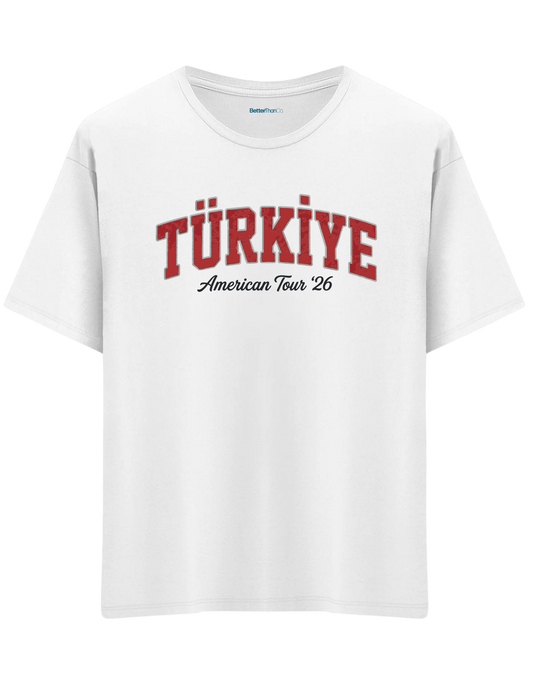 Türkiye Baskılı Bisiklet Yaka Oversize T-shirt