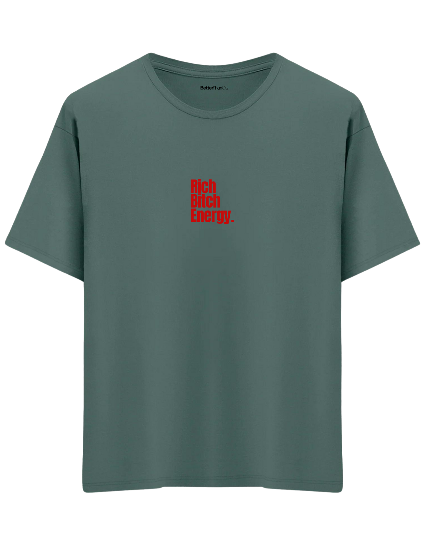 Rich Bitch Energy Baskılı Bisiklet Yaka Oversize T-shirt