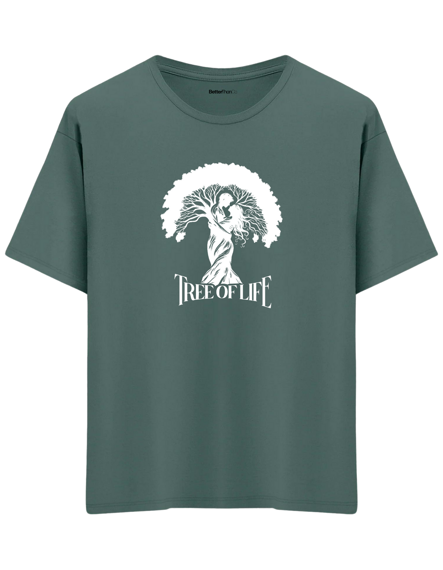 Tree Of Life Baskılı Bisiklet Yaka Oversize T-shirt