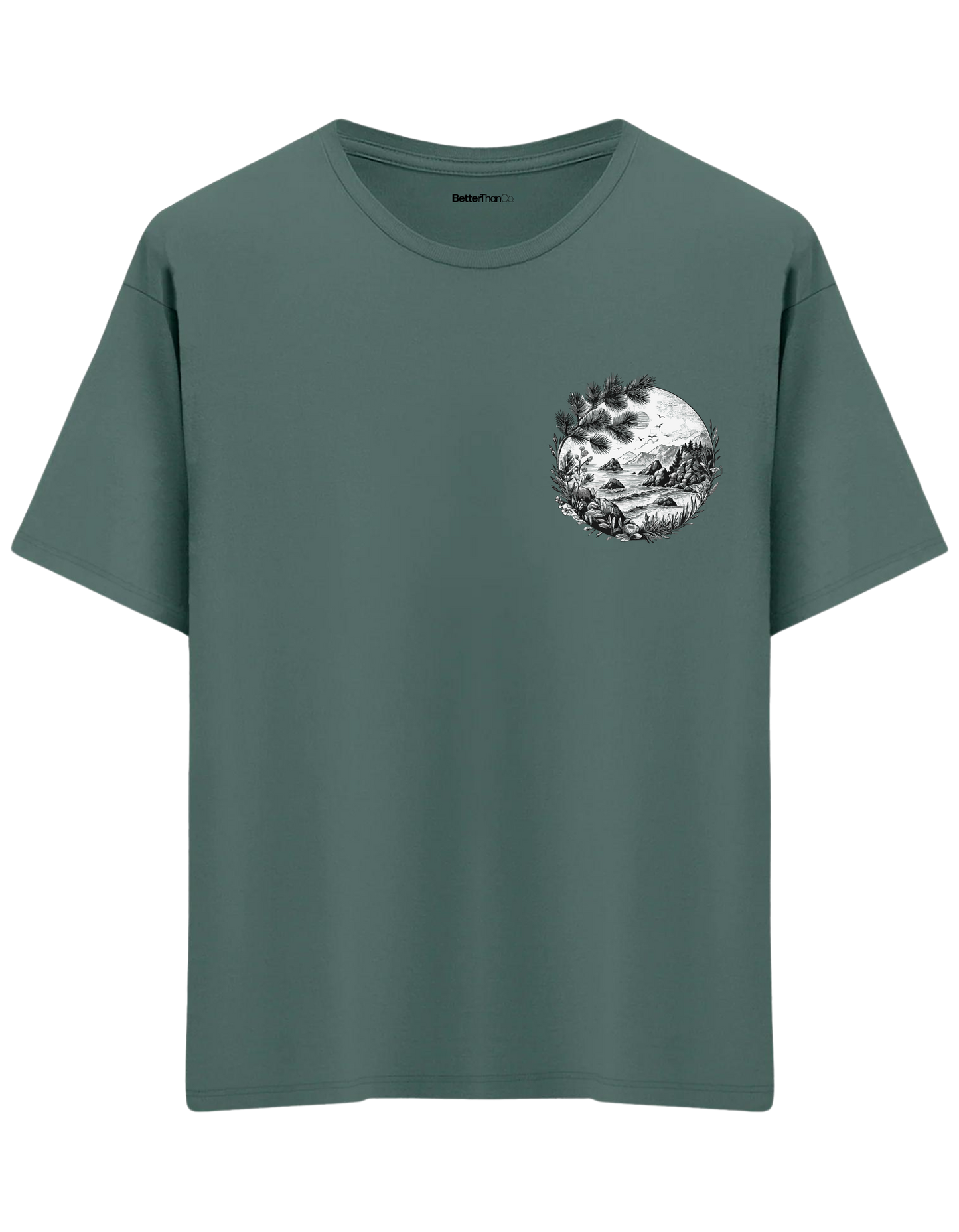 Nature Baskılı Bisiklet Yaka Oversize T-shirt